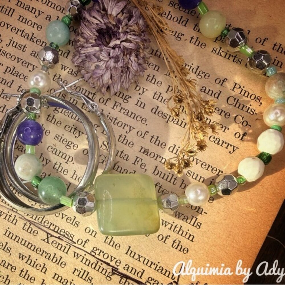 Statement silver hoops  Bracelet – Vintage Fluorite Focal & Amethyst Clarity